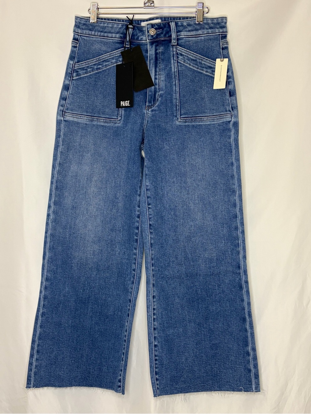 NWT PAIGE Anessa Quincy Pocket Raw Hem Wide Leg Jeans Veritas 29 - Picture 6 of 16